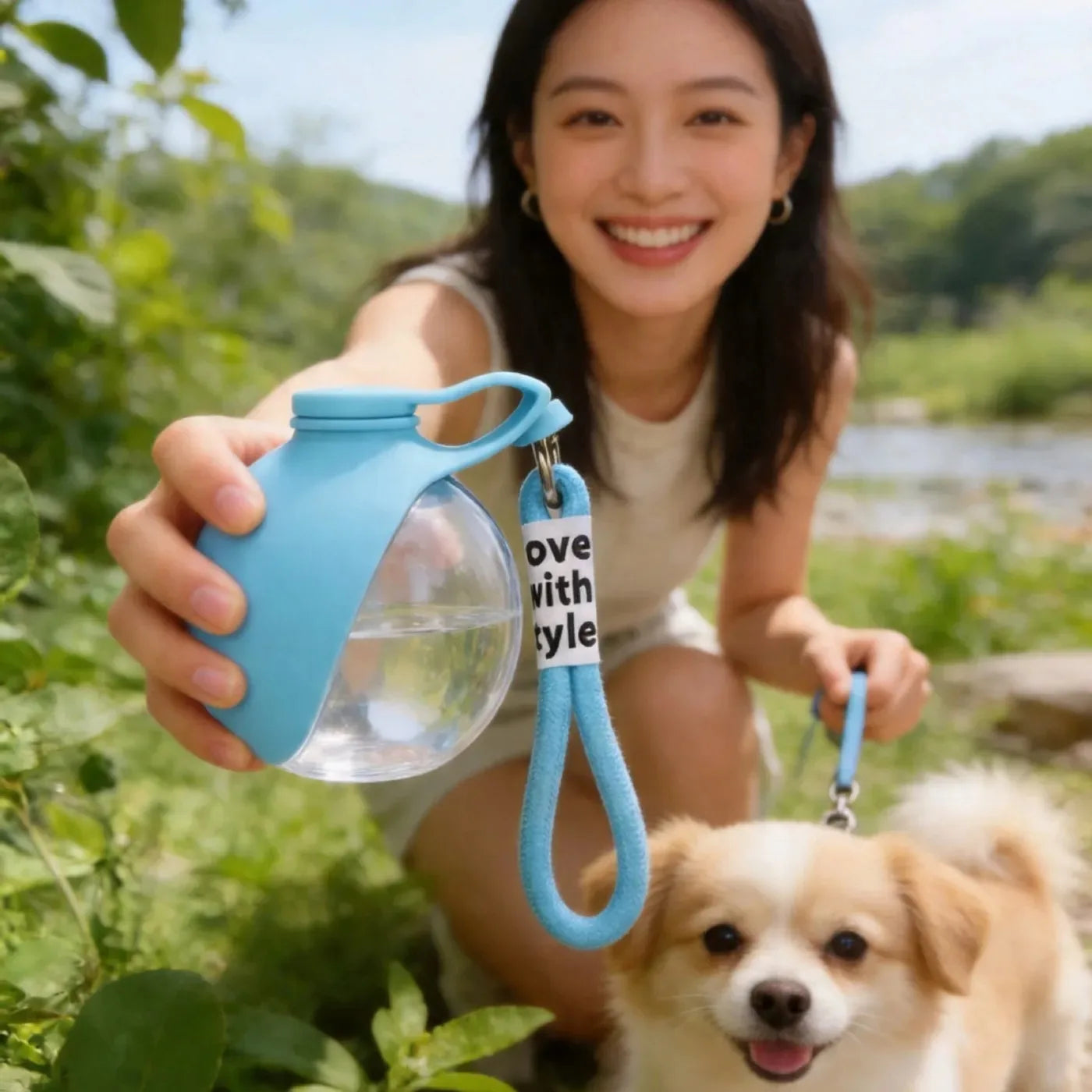 Portable 2-in-1 Water Bottle for Dogs with Built-in Collapsible Bowl, Ideal for Outdoor Walks, Hiking, Travel, Compact Hydration